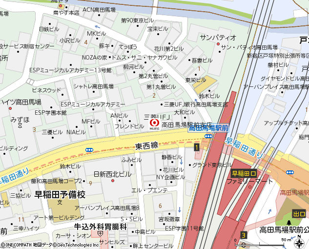 高田馬場駅前支店付近の地図
